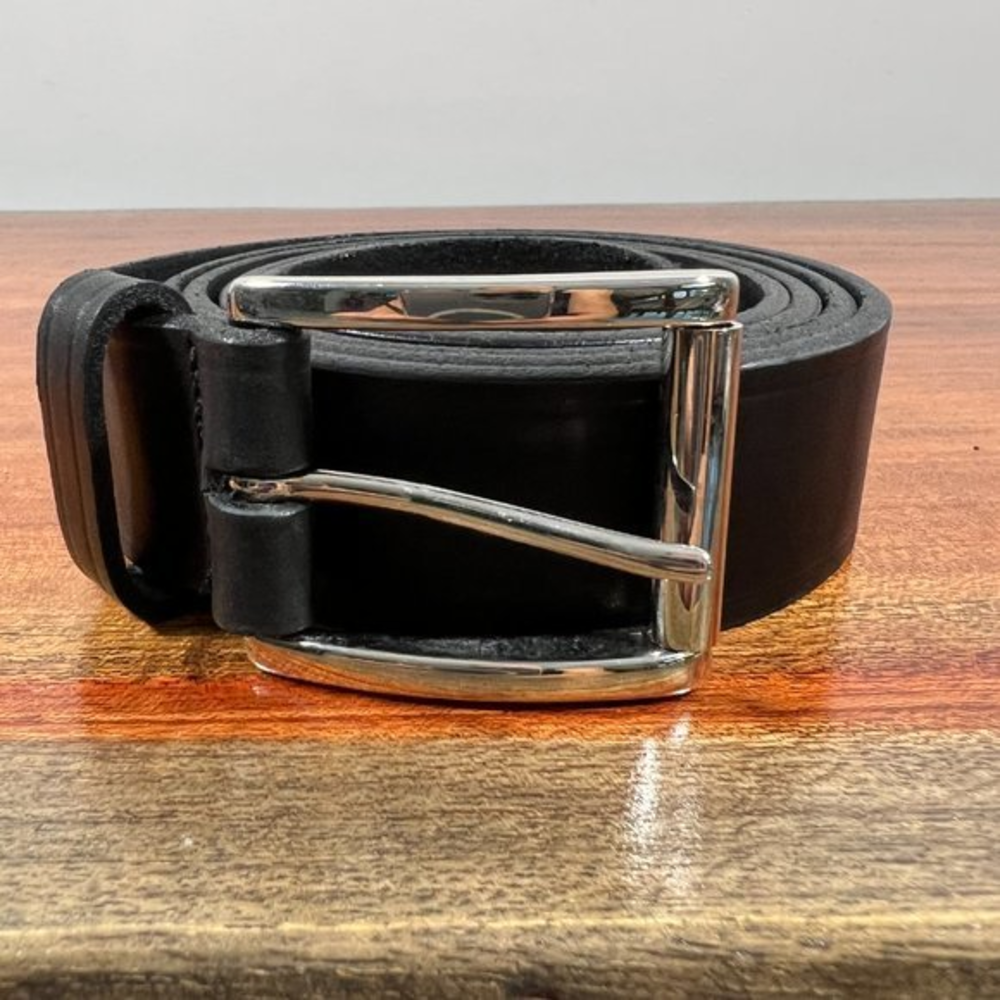 KINGSPORT Black Genuine Leather Belt Italian Solid‎ Brass Buckle (120/48)